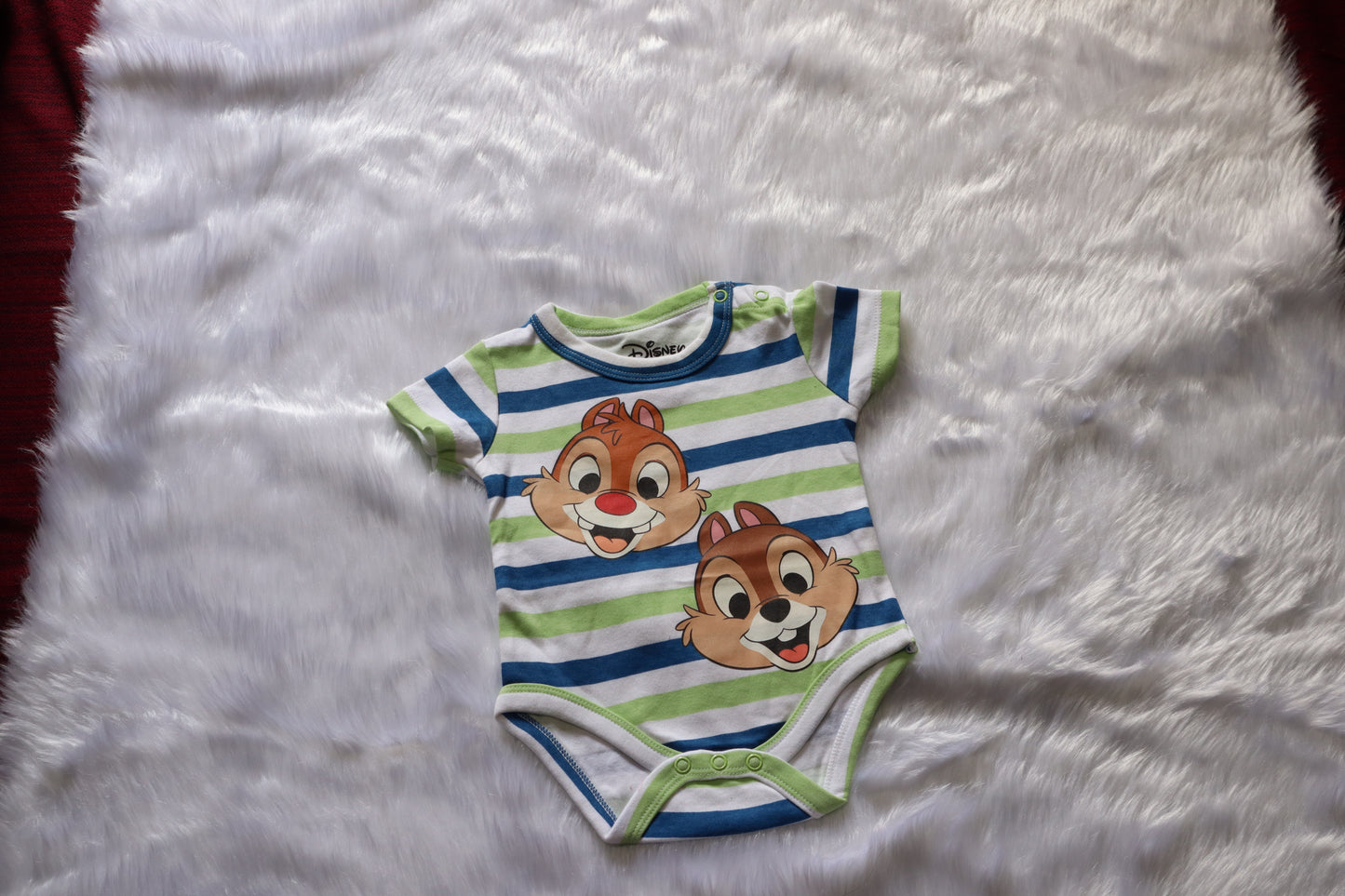 Cotton Baby Romper – Disney Chip & Dale Striped Half Sleeve Bodysuit