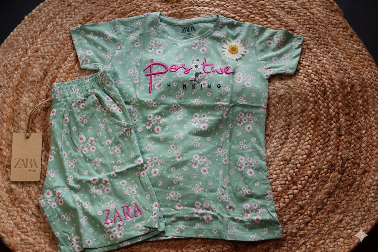 Cotton Baby Girl Co-ord Set – Floral Print T-Shirt & Shorts