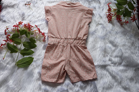 Girls Pink Floral Knitted Cotton Jumpsuit with Tie Belt – photo 2