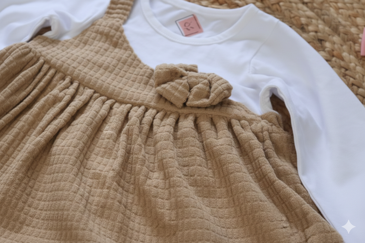 Brown Pinafore Baby Dress – White Inner Infant Outfit