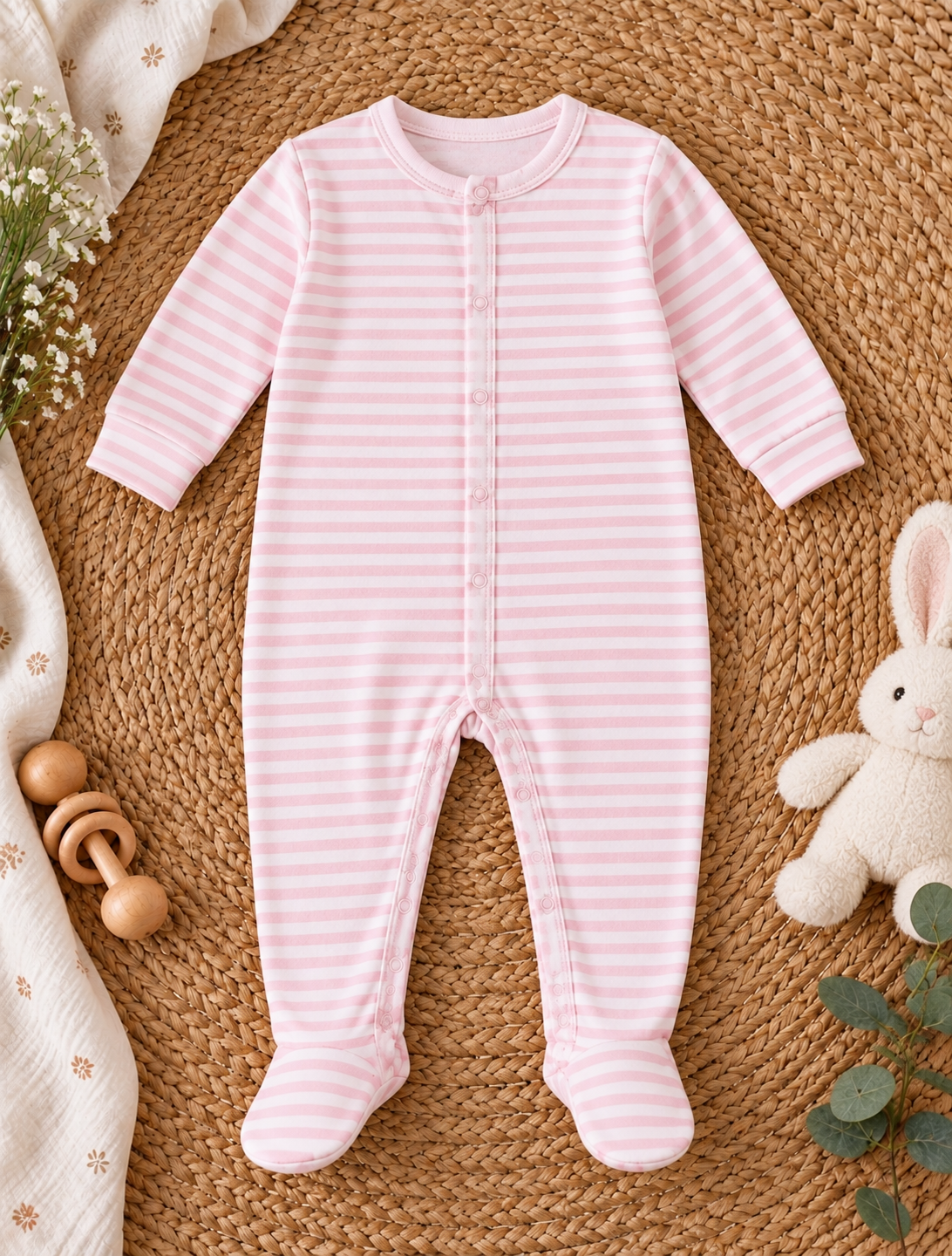 Soft Cotton Footed Sleepsuit Romper for Newborn Girls, Pack of 3, Pink Collection
