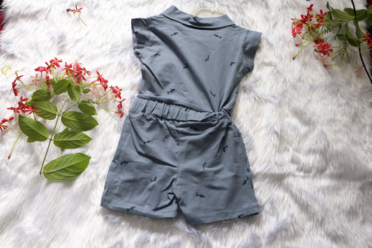 Boys Grey Shark Print Knitted Cotton Jumpsuit – photo 2