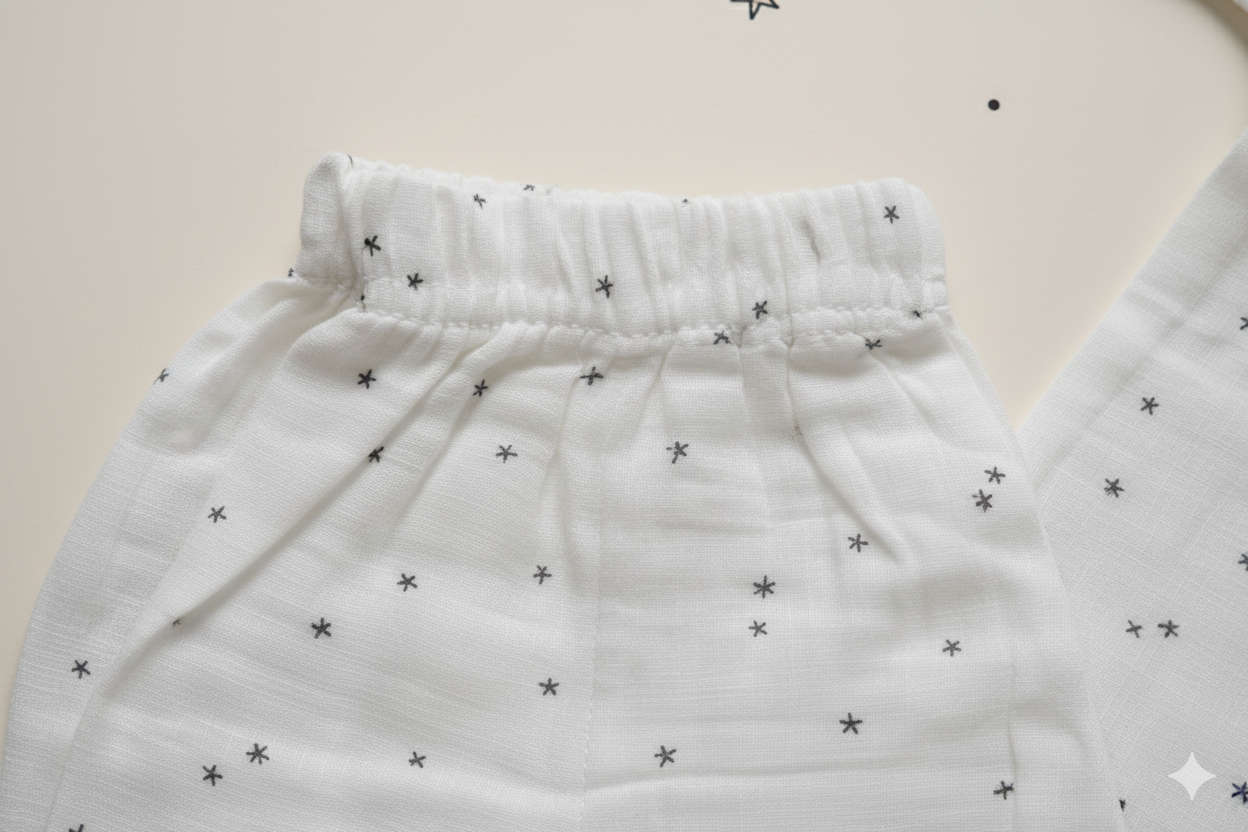 Muslin Chinese Collar Coord Set-White