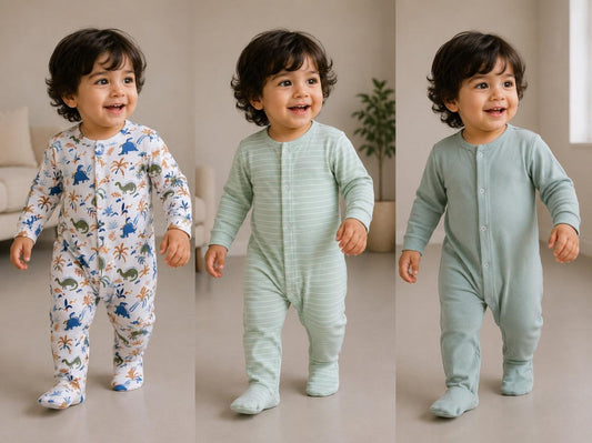 Soft Cotton Footed Sleepsuit Romper for Babies, Pack of 3, Dino Collection