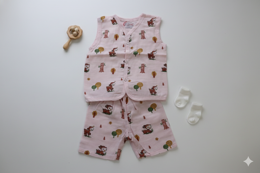 Muslin Sleeveless Jabla Short Set