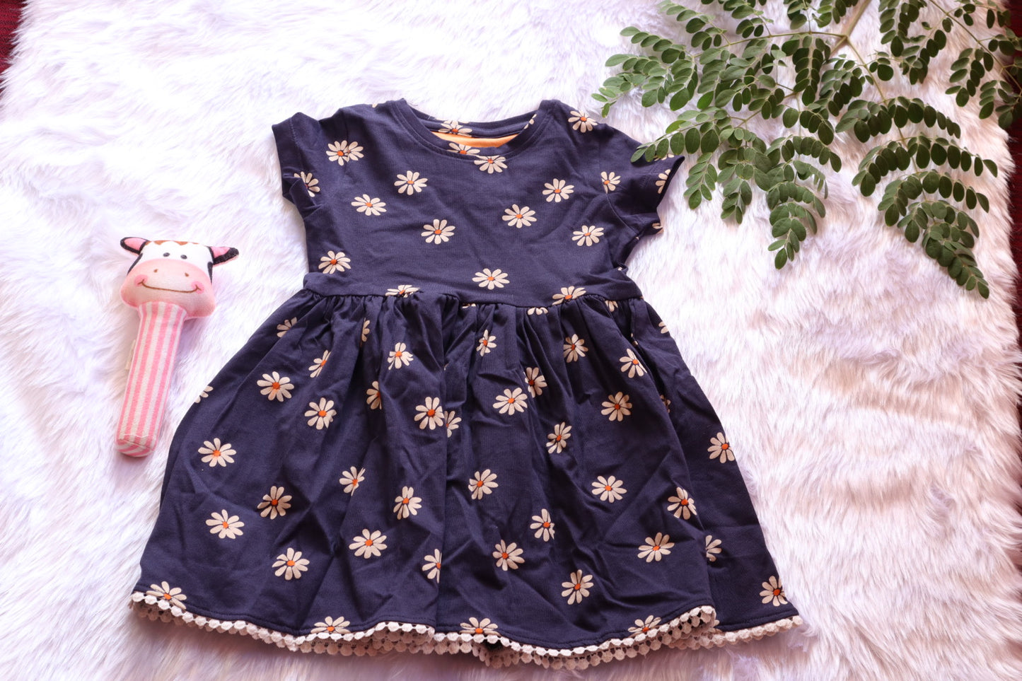 Cotton Navy Floral Girls Frock – Summer Dress