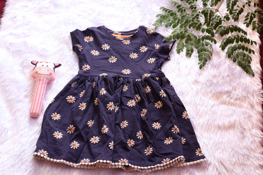 Cotton Navy Floral Girls Frock – Summer Dress – photo 2