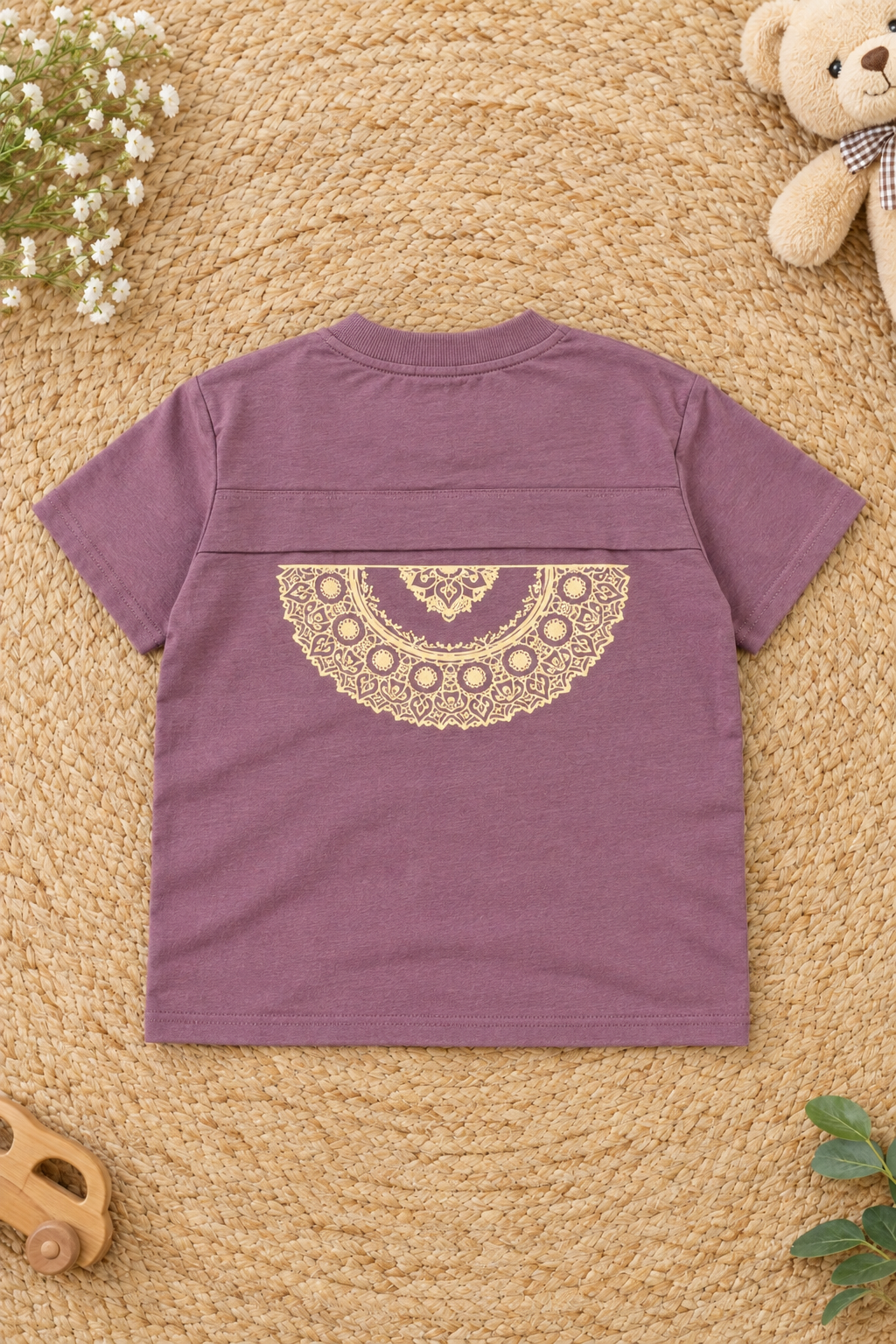 Premium Heavy GSM Kids Unisex T-Shirt – Mauve with Minimalist Print