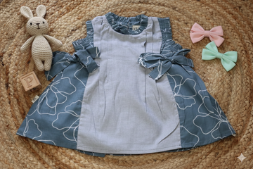 Dusty Blue Floral Pinafore Baby Dress – Breathable Infant Wear