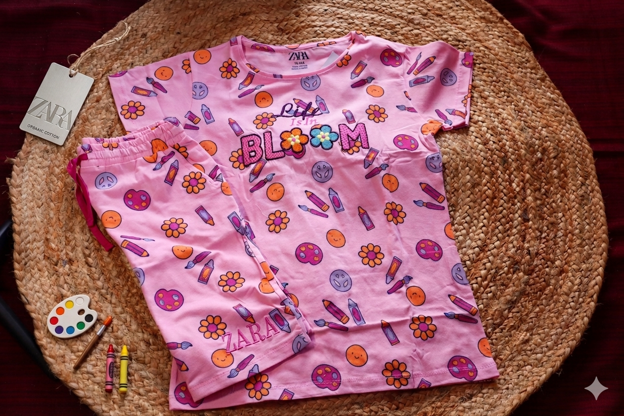 Cotton Baby Girl Co-ord Set – Bloom Graphic T-Shirt & Pants