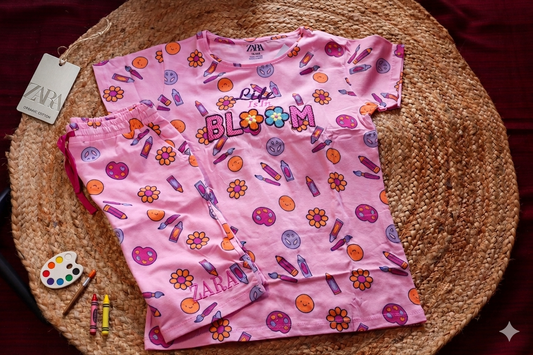 Cotton Baby Girl Co-ord Set – Bloom Graphic T-Shirt & Pants