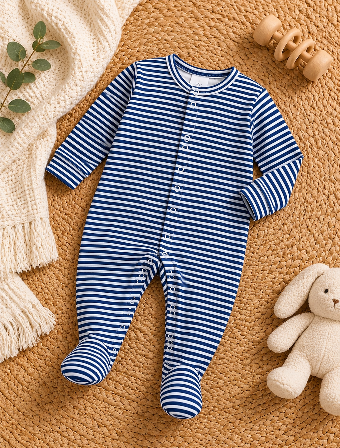 Soft Cotton Footed Sleepsuit Romper for Babies, Pack of 3, Blue Collection