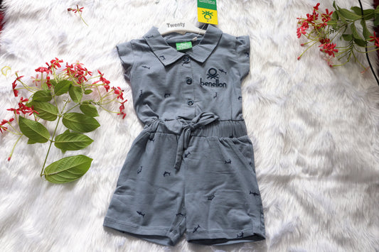 Boys Grey Shark Print Knitted Cotton Jumpsuit