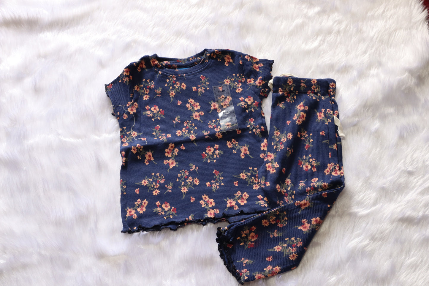 Premium Ribbed Cotton Floral Print Co-ord Set for Baby Girls