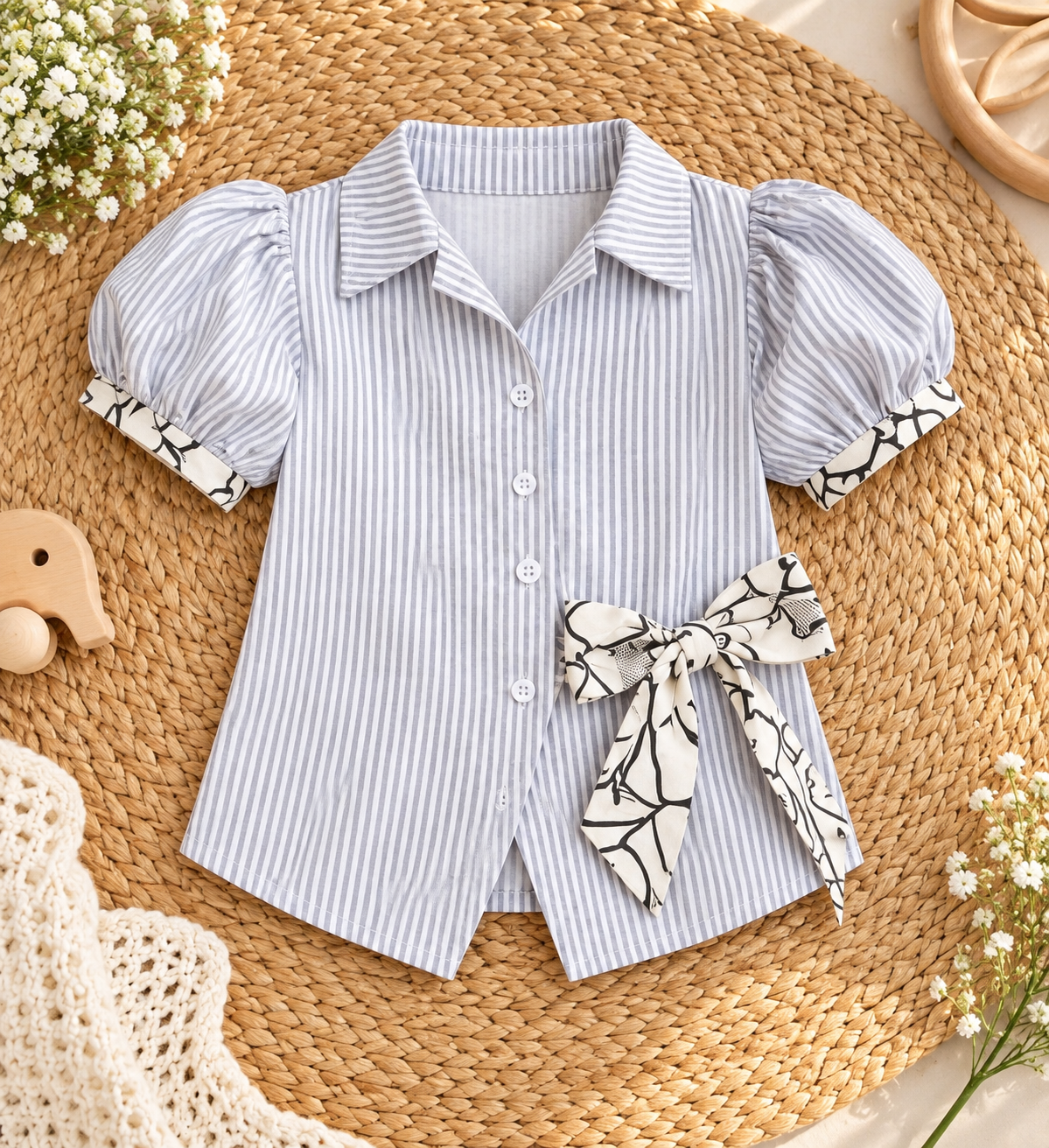 Grey & White Cotton Girls Top – Stylish & Elegant