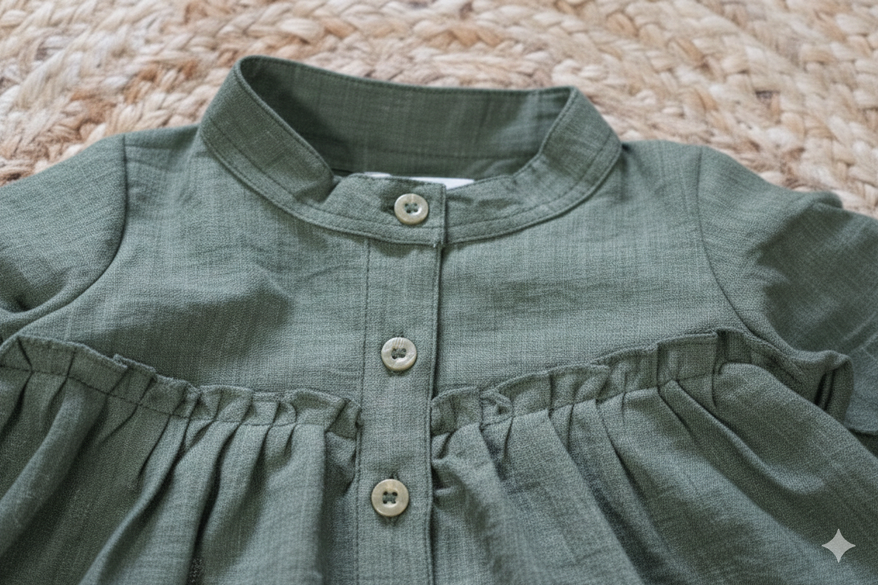 Olive Green Puff Sleeve Baby Top – Soft Infant Wear