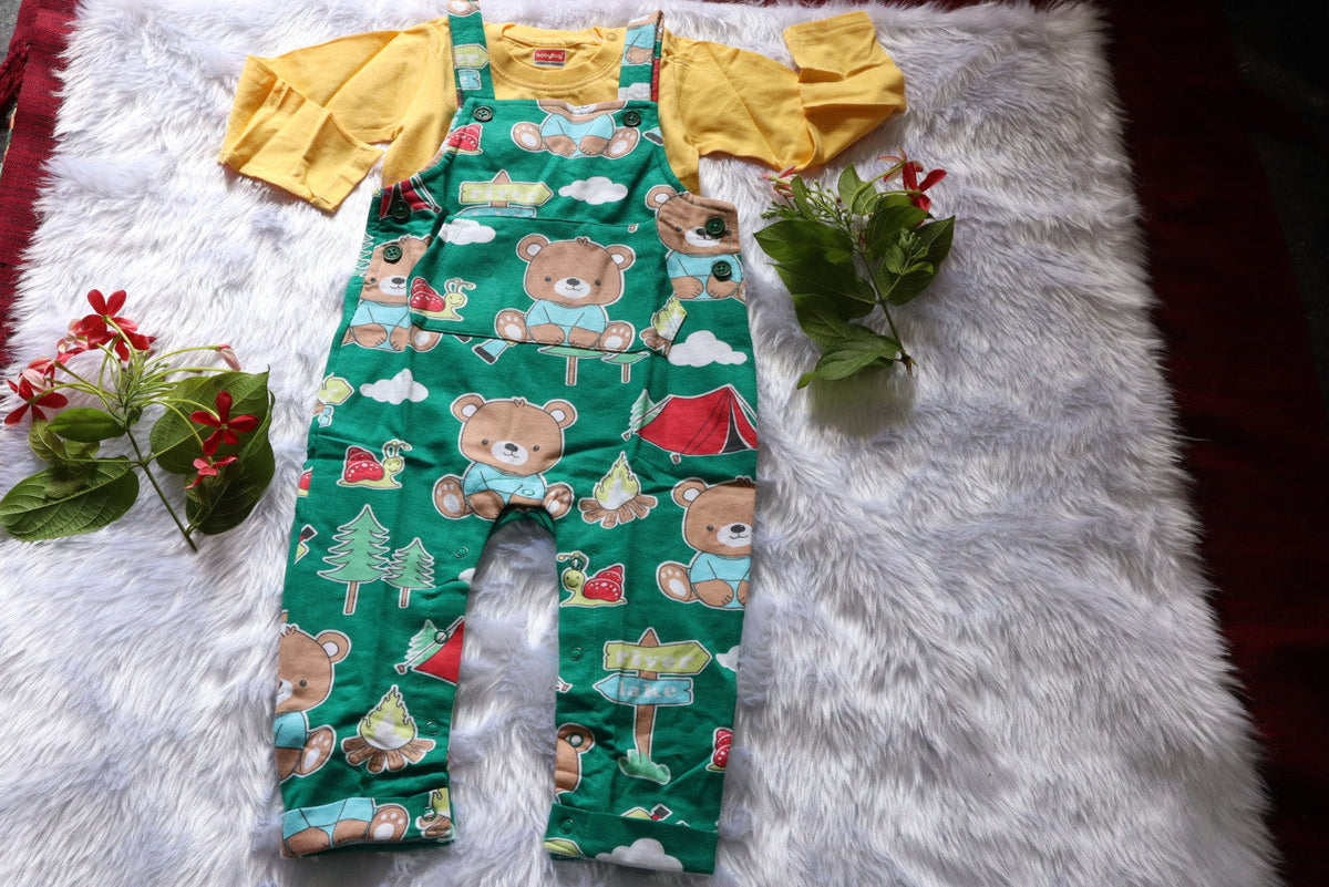 Babyhug Cotton Teddy Bear Printed Dungaree Set