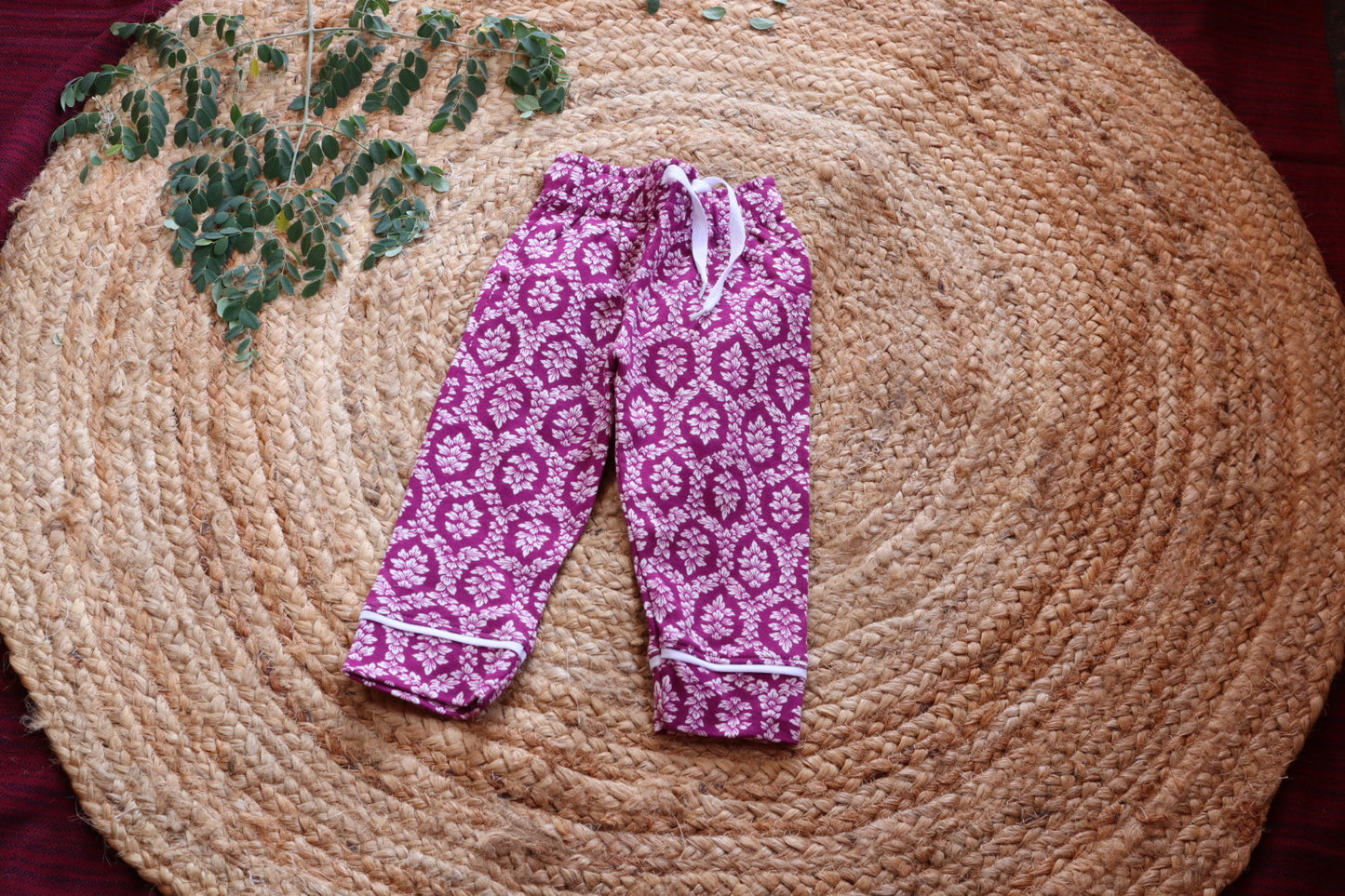 Kids Magenta Floral Block Print Nightsuit | Cotton Sleep Shirt & Pyjama Set