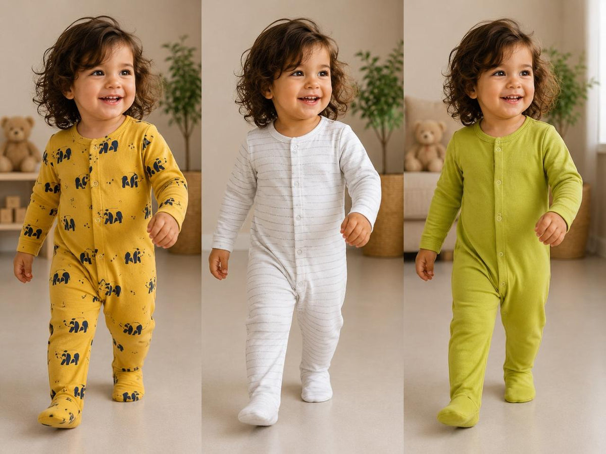 Soft Cotton Footed Sleepsuit Romper for Newborns, Pack of 3
