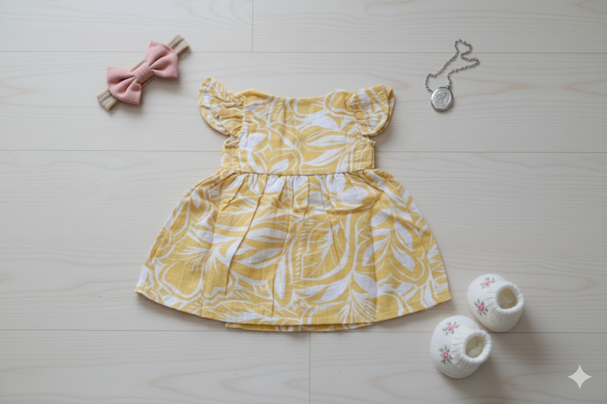 Yellow Muslin Cross-Body Baby Frock – Soft Infant Dress