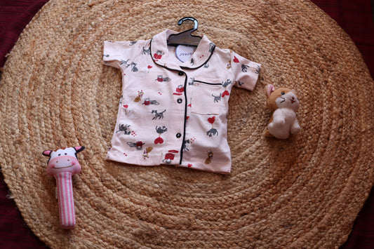 Cotton Cat & Hearts Print Nightsuit Set – photo 2