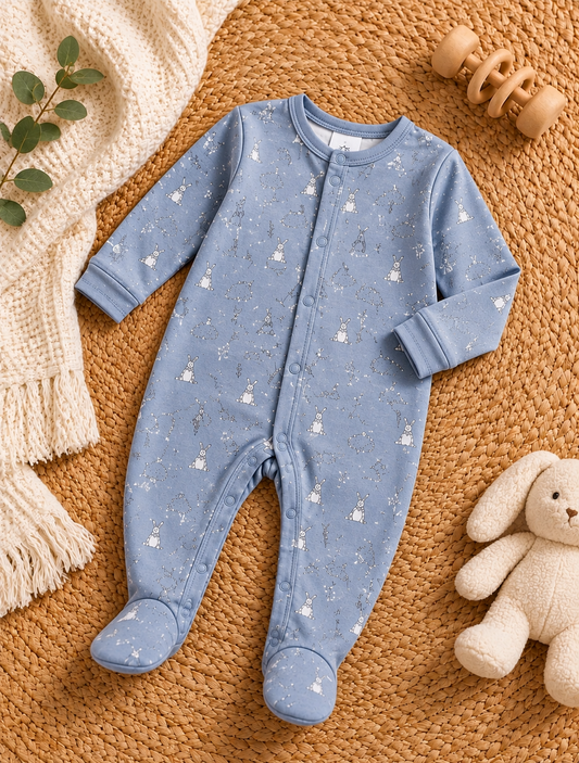 Soft Cotton Footed Sleepsuit Romper for Babies, Pack of 3, Blue Collection – photo 2