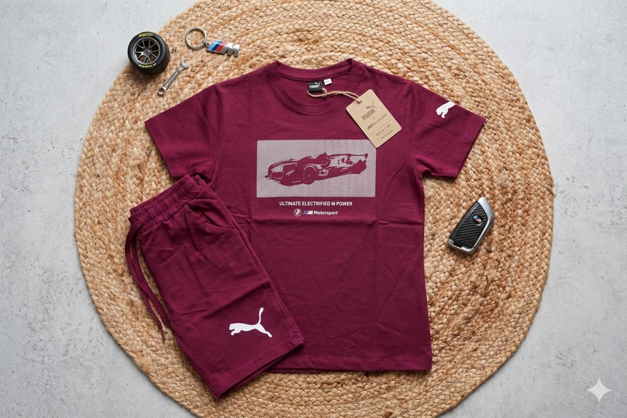 Cotton  Boy Maroon Racing Car Co-ord Set