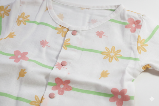 Muslin Half Sleeve Co-ord Set – White Floral Print – photo 2