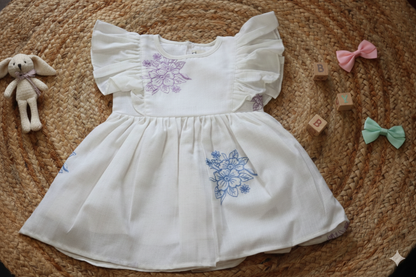 White Lilac Floral Baby Dress – Cotton Sleeved Frock