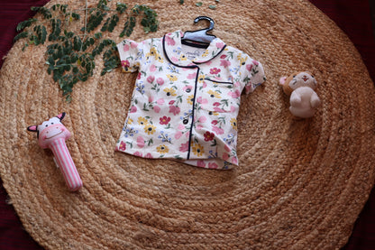 Cotton Floral Nightsuit Set for Kids – Soft Sleepwear – photo 2