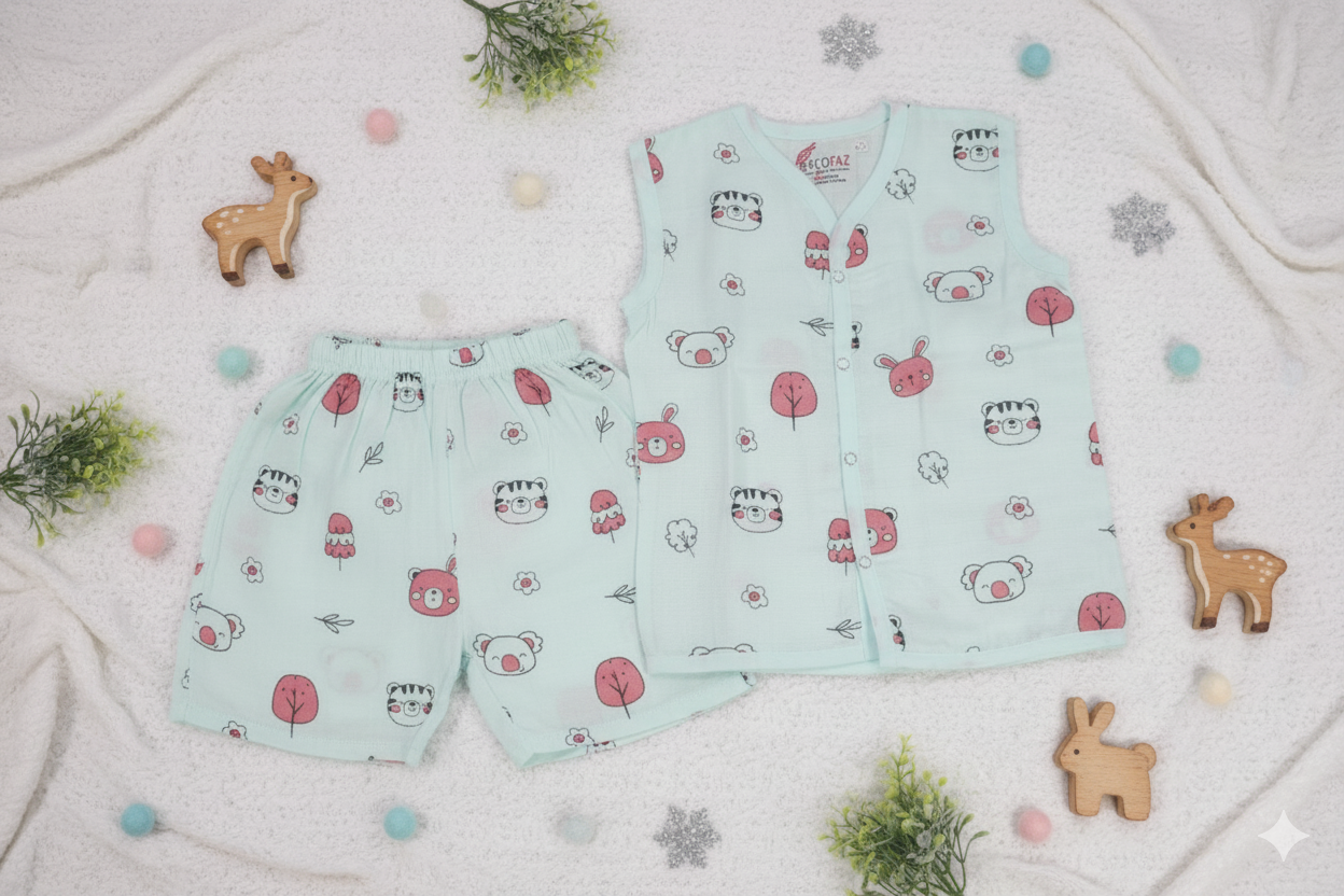 Muslin Sleeveless Jabla Short Set