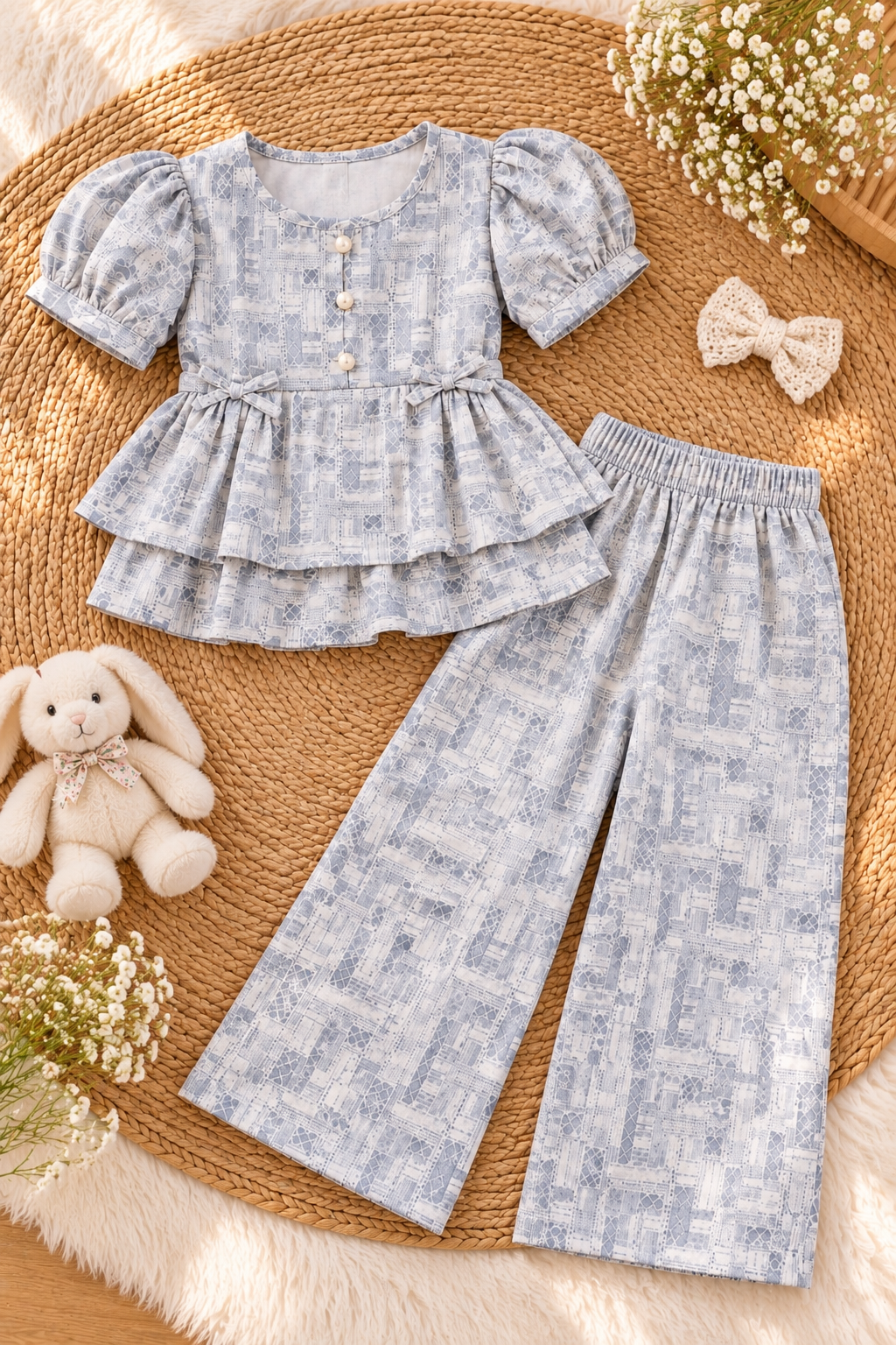 Blue Breeze Cotton Puff Sleeve Co-ord Set