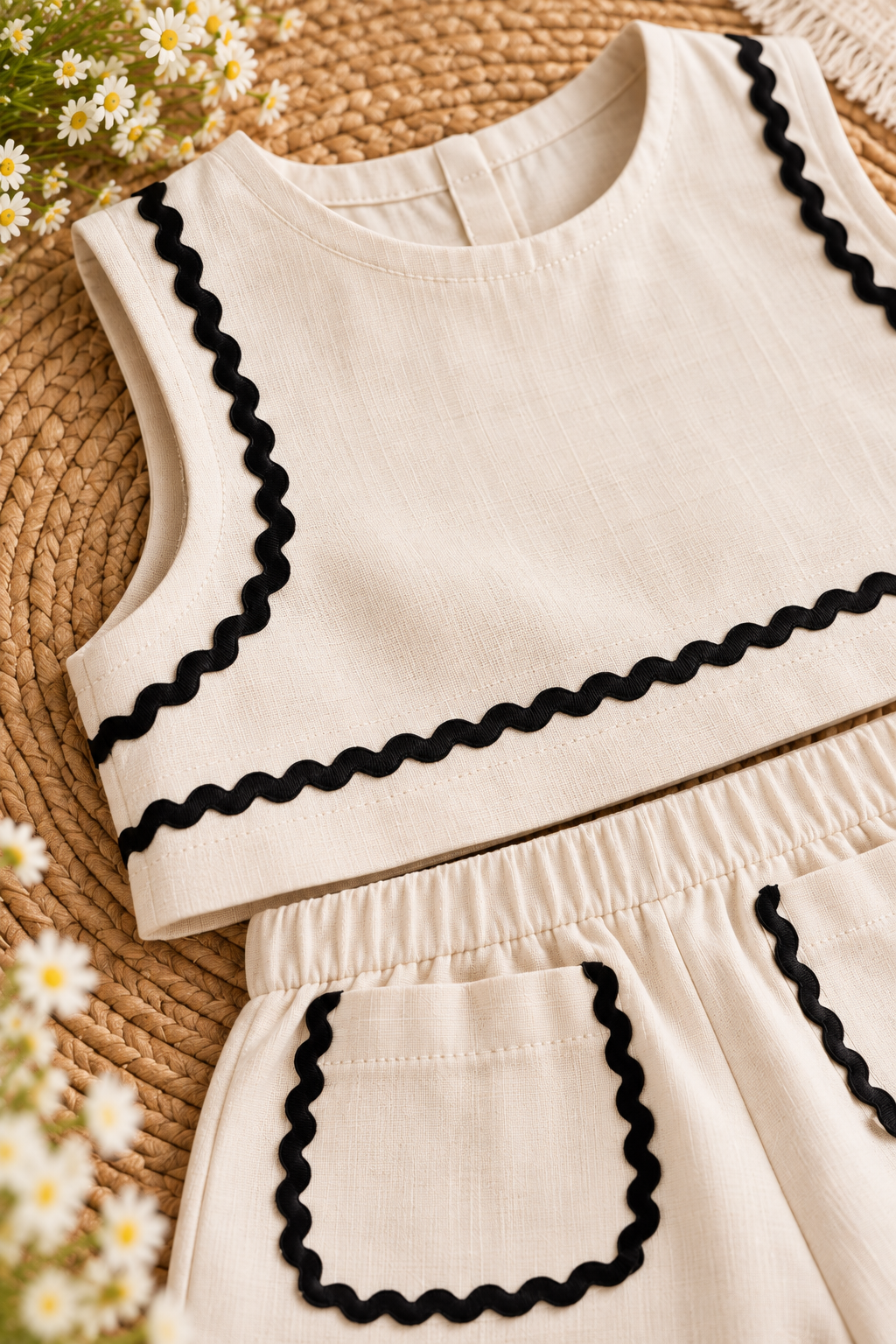 Girls’ Cotton Co-Ord Set – Sleeveless Top & Wide-Leg Pants