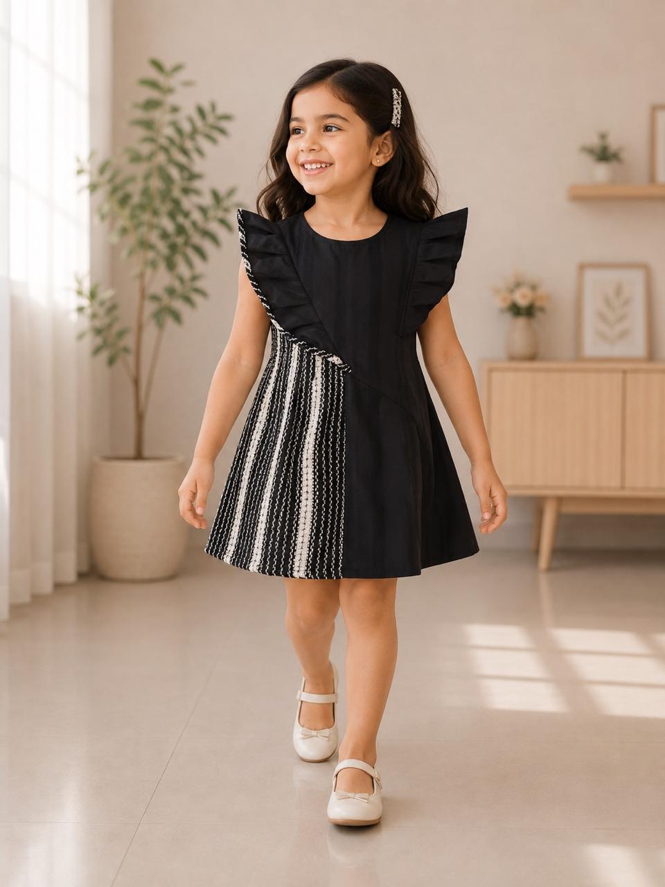 Black & White Cotton Girls Frock – Stylish Statement Dress