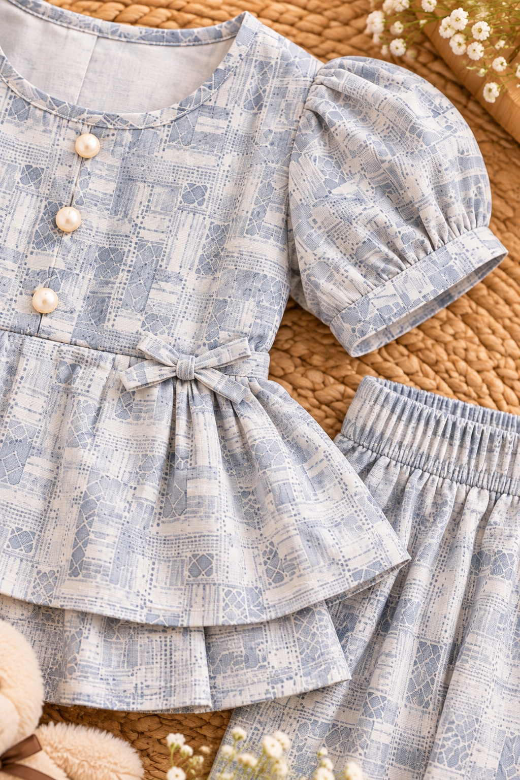 Blue Breeze Cotton Puff Sleeve Co-ord Set